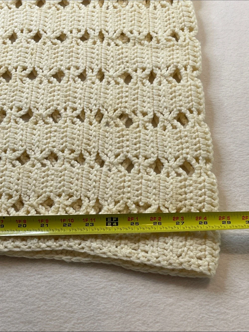 Handmade Cream Crochet Throw Blanket with Fringe 40 X 58 inches